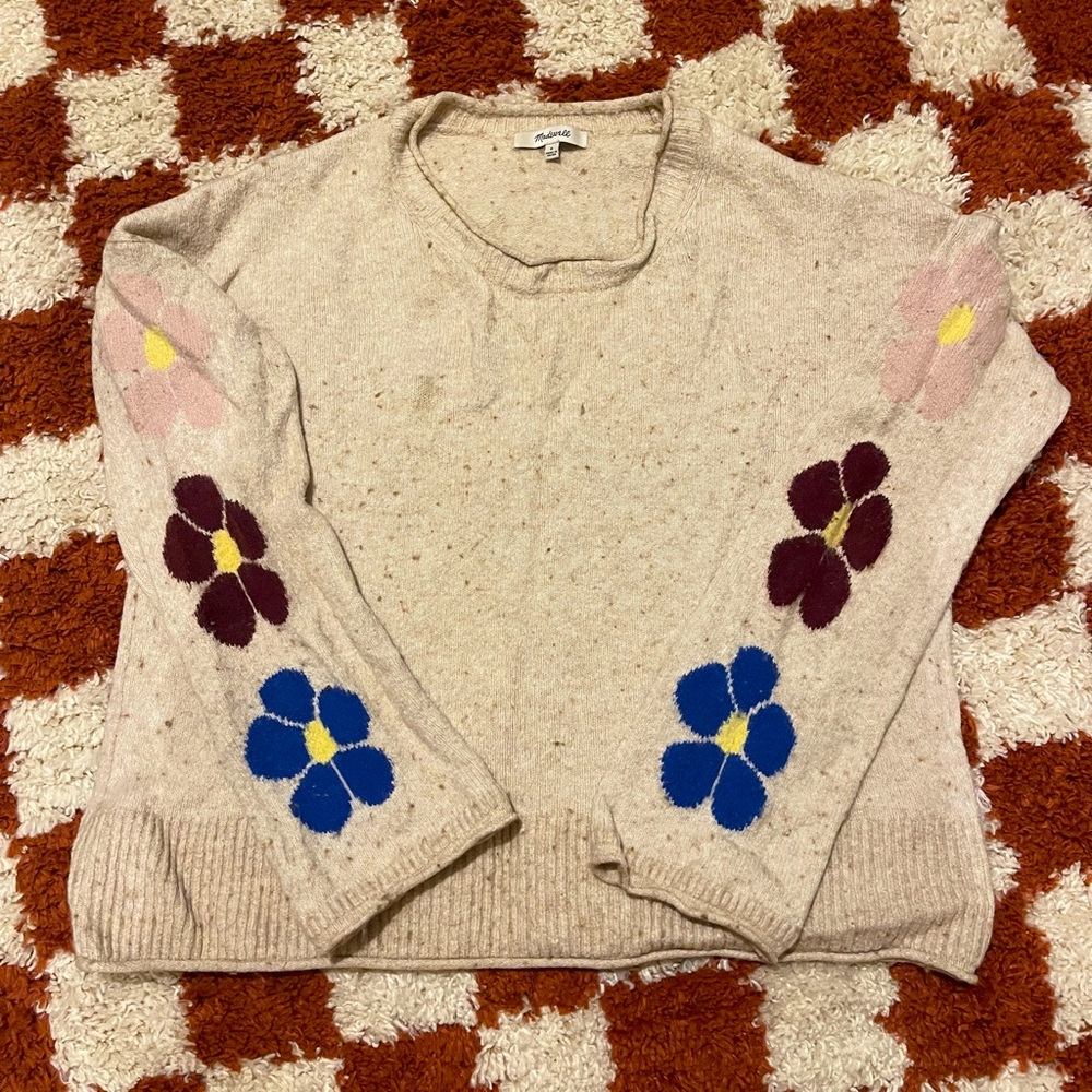 {sold on depop} Madewell Sweater w/ Flower Sleeves